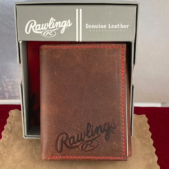 Rawlings Brown tri-fold Wallet with Red Stitching - Picture 1 of 5
